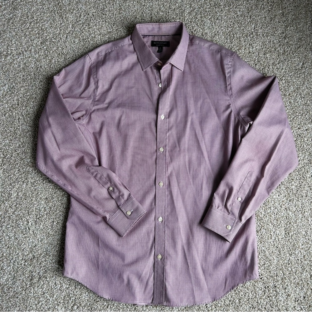 Banana Republic Red and White Dress Shirt Gingham Pattern